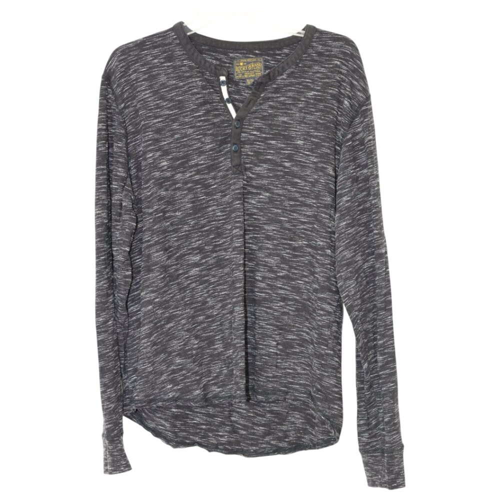 Lucky Brand Henley Shirt Mens XL Gray Heather Casual Long‎ Sleeve Pullover Tee